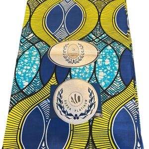 Super platinum, African Dutch wax fabric blue green white geometric Ankara 6 yds